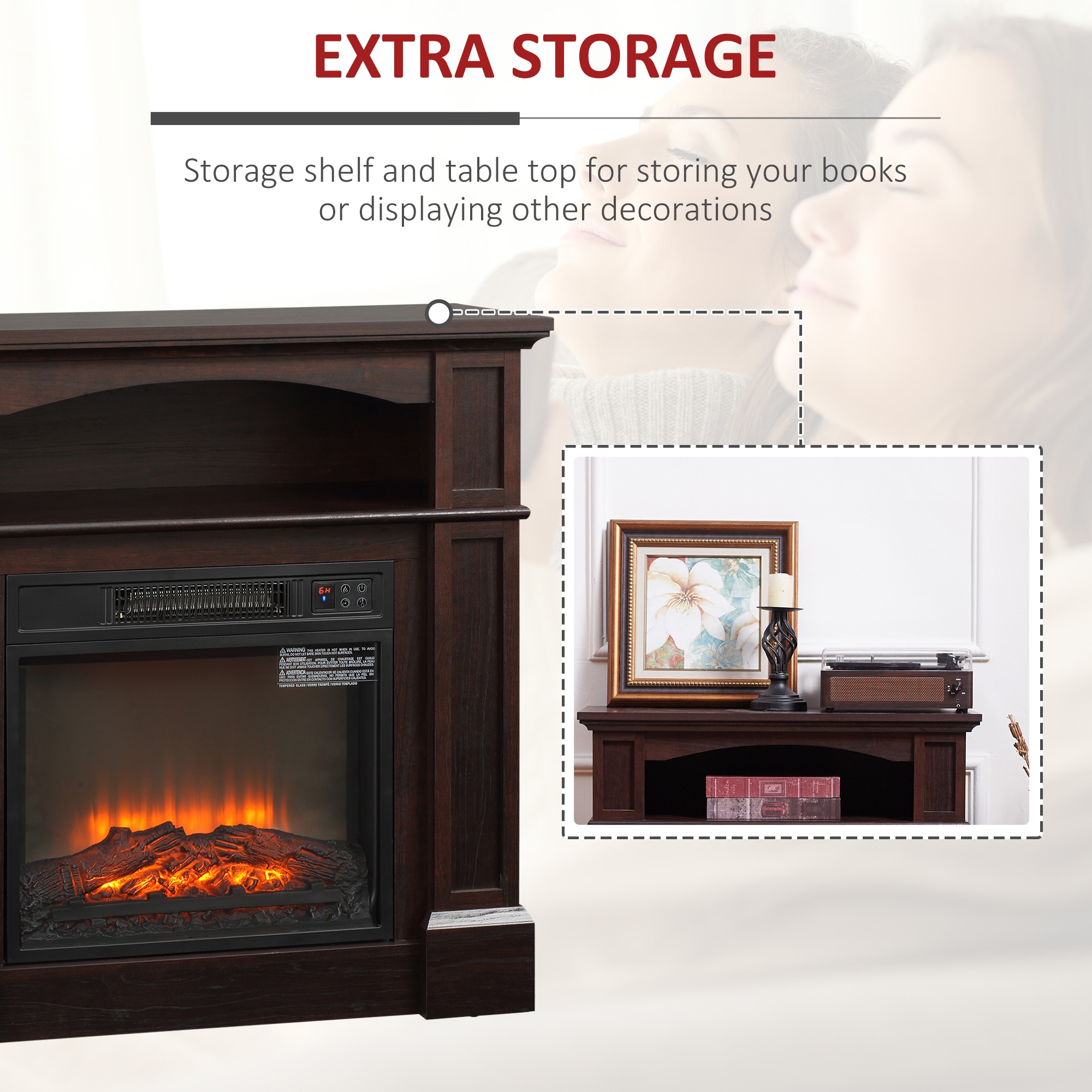 HOMCOM Electric Fireplace Heater With Mantel, Freestanding Fireplace ...