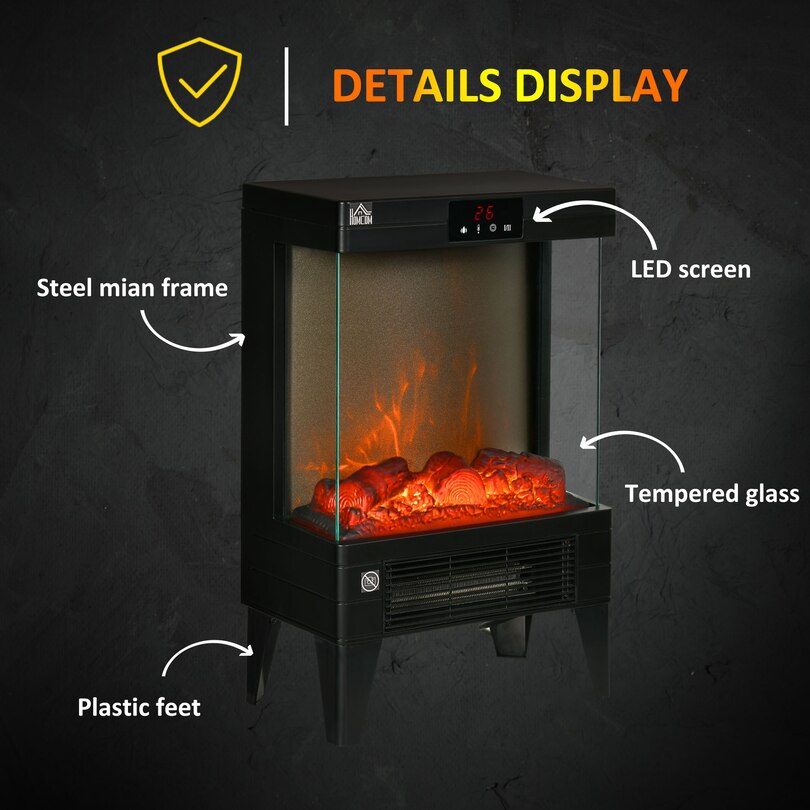 Electric Fireplace Heater, Freestanding 750W/1500W Fireplace, w/ LED Screen,  Remote included Quiet Heater Ideal for 269 sq.ft Indoor Use, Black | Indigo