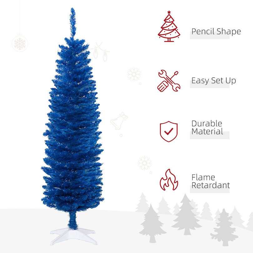 5ft Artificial Pencil Slim Christmas Tree, Deep Blue Indigo
