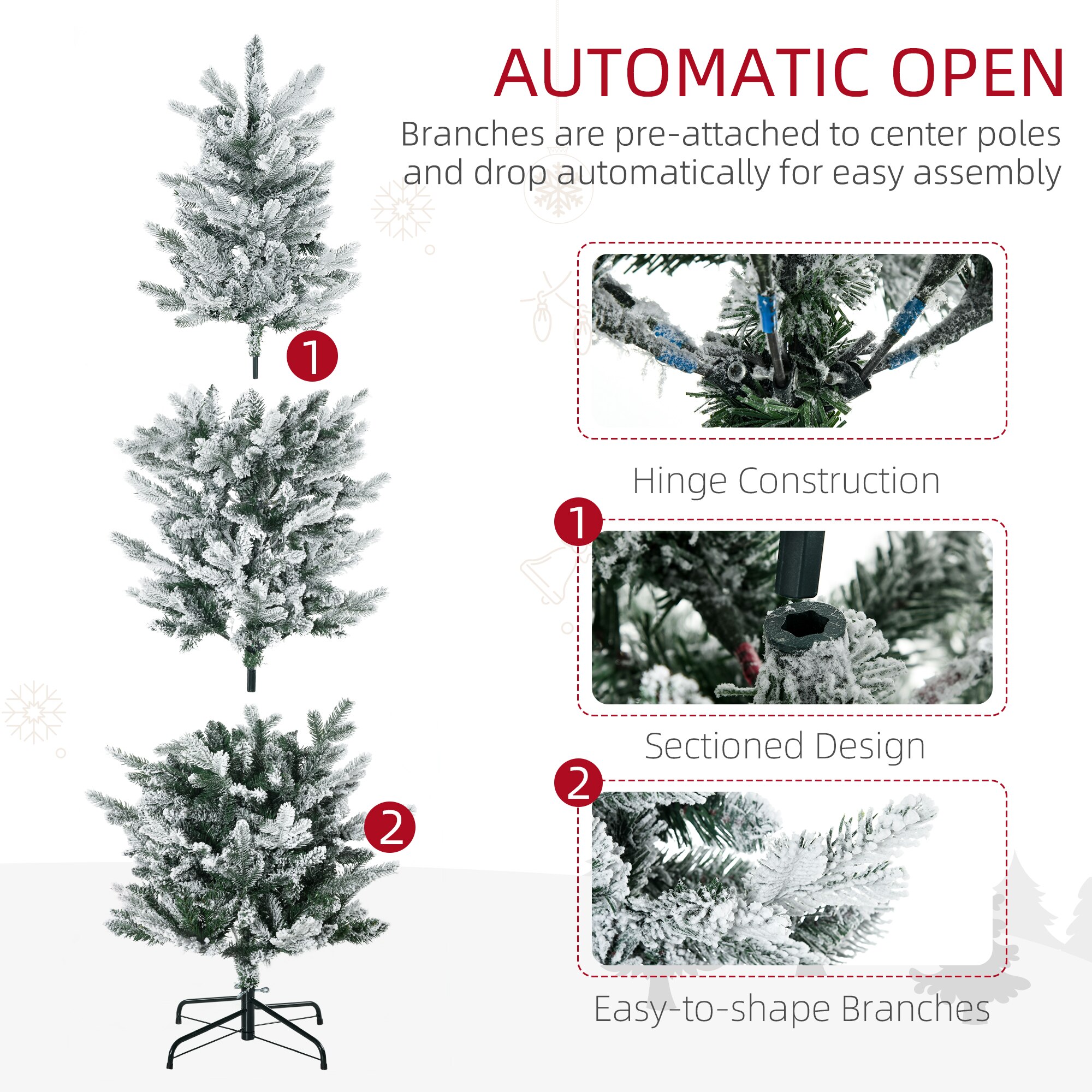 6ft Artificial Slim Christmas Tree With Snow, Auto Open | Indigo