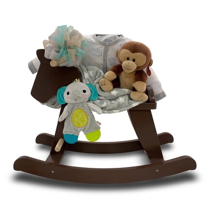 Gift Basket, Vintage Wooden Horse, Ready To Rock