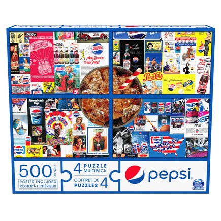 Pepsi, 4 Puzzle Multipack, 500 Pieces Combine To Form Novelty Soda Beverage Mega Puzzle, For Kids And Adults Of All Ages