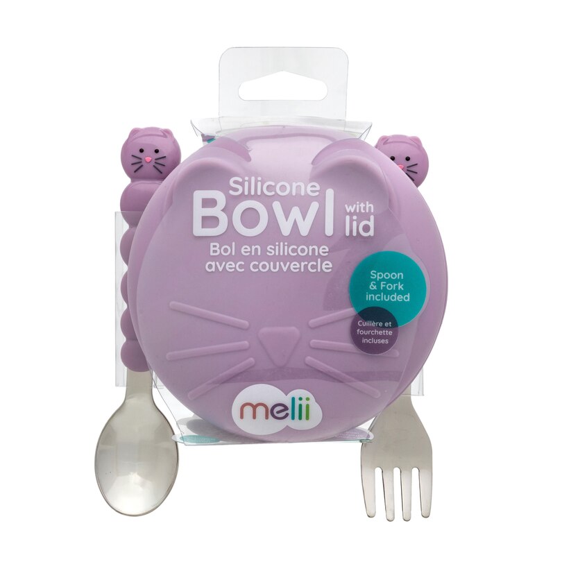 Melii Bol En Silicone Avec Couvercle Et Ustensiles Pour Bébé, Chat image number 4