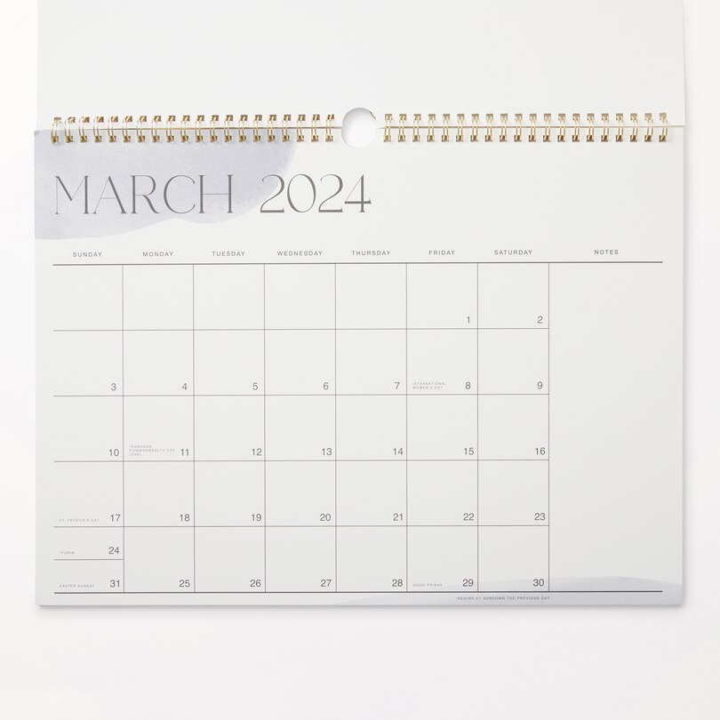 2024 12-MONTH HORIZONTAL SPIRAL WALL CALENDAR, WATERCOLOUR SPLASH image number 2