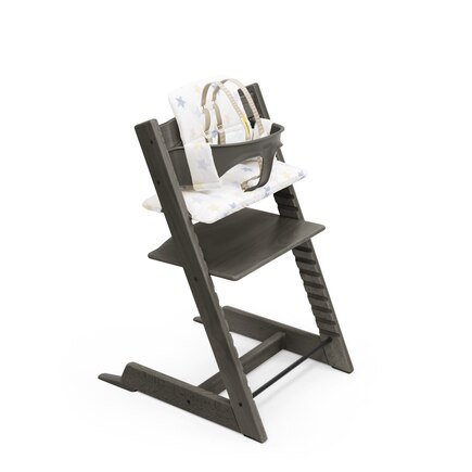 Tripp Trapp® High Chair Hazy Grey and Multi Stars Cushion with Stokke® Tray