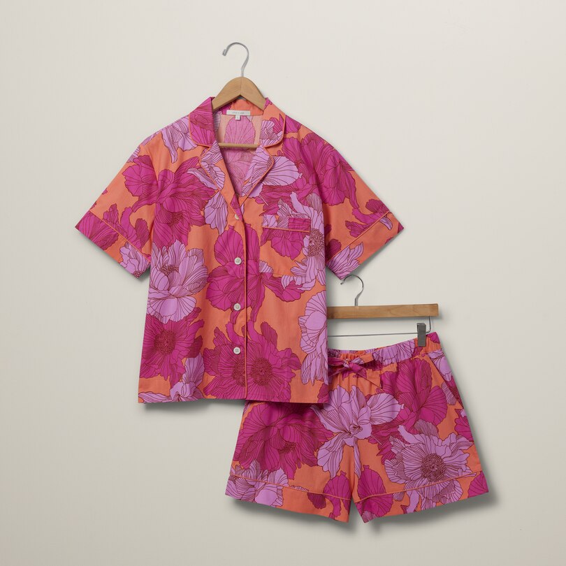 PYJAMA COURT DEUX PIÈCES EN POPELINE DE COTON BIOLOGIQUE – MOTIF FLORAL, TURQUOISE, GRAND image number 4