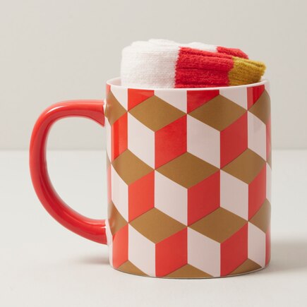 Sock And Mug Set, Red Camp Plaid, Large