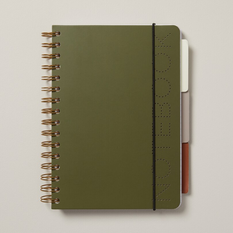 A5 3Tab Perforated Spiral Notebook, Green Indigo