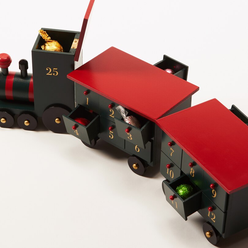 Wood Train Advent Calendar, Green & Red Indigo