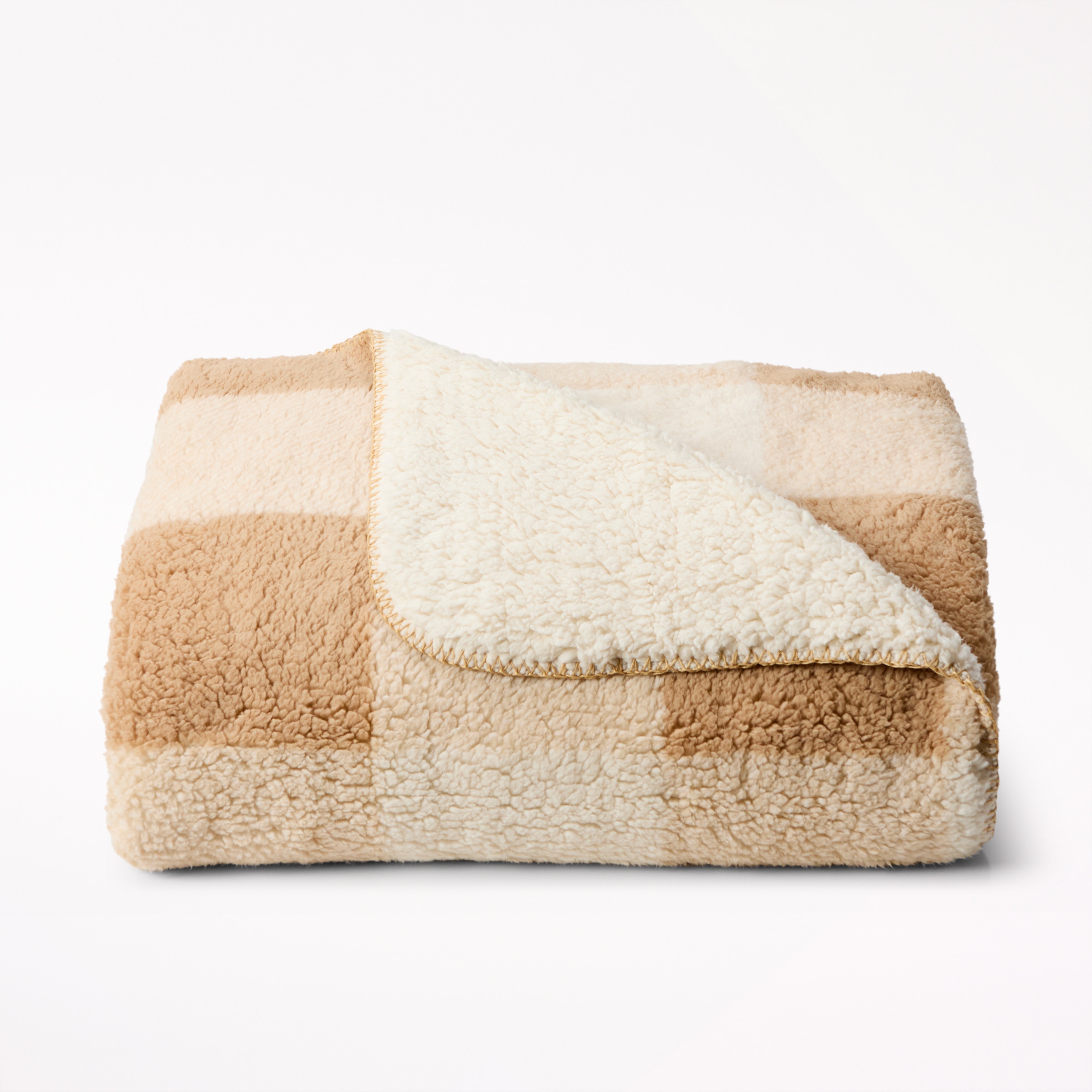 Sherpa Throw Blanket Taupe Check