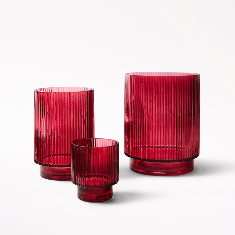 RIBBED GLASS TEALIGHT HOLDER, MERLOT Indigo