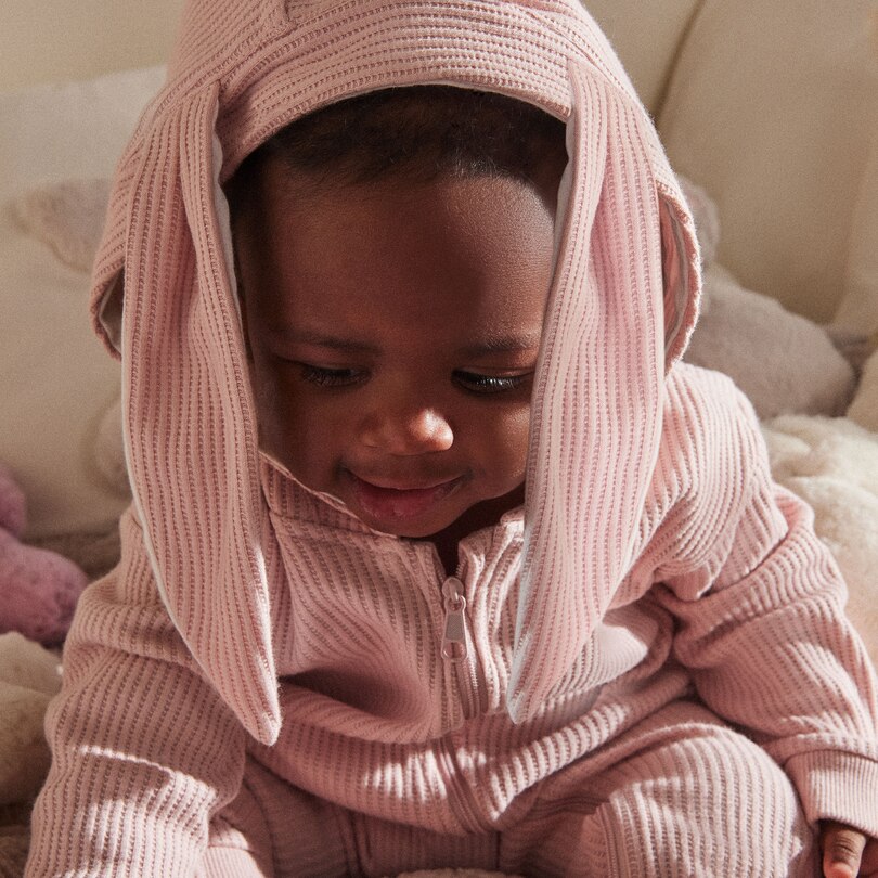 Dusty Pink Bunny Zip Romper