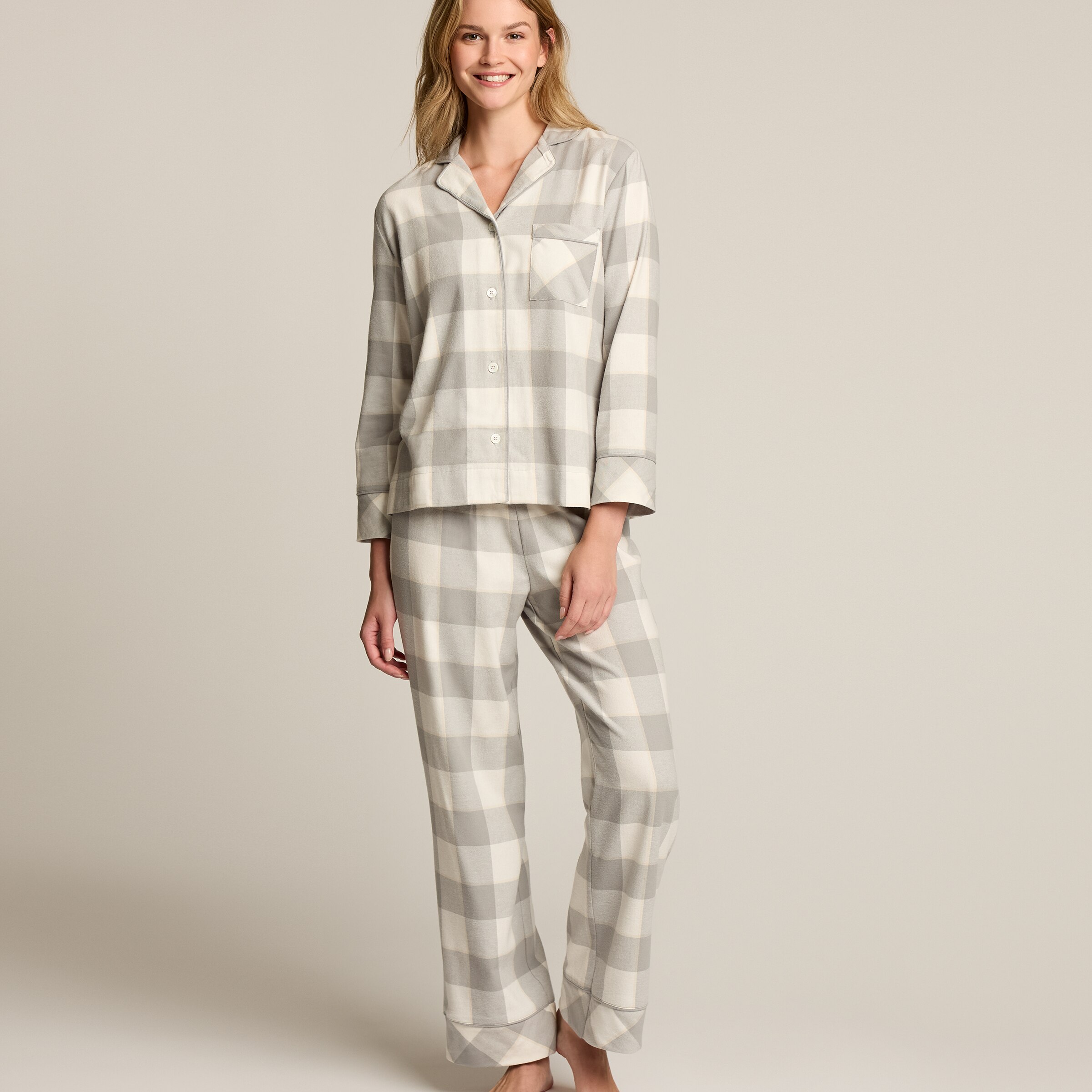 Flannel Pajama Pant Set Grey Framed Buffalo Check