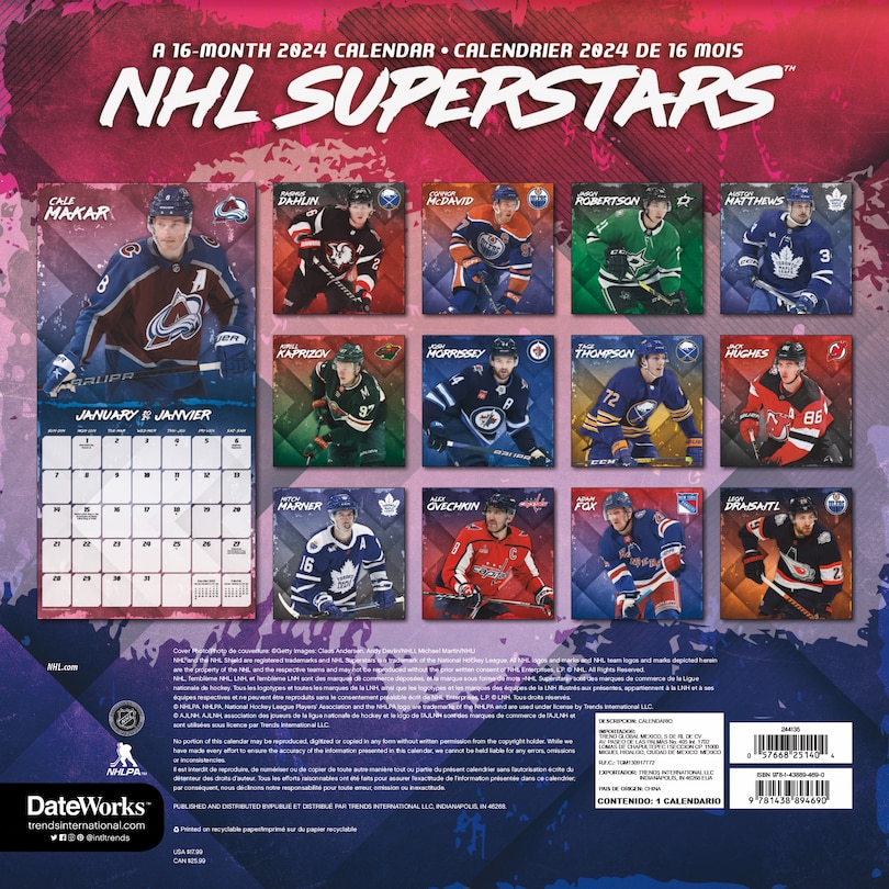 2024 NHL Superstars Wall Calendar Indigo